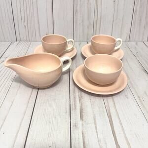 Vintage Grindley England Rose Leaf Pink Tea Set Cups Saucers Creamer 1930s 7pcs